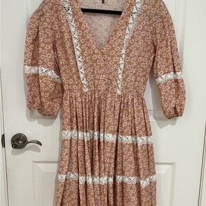 Maje Floral Midi Dress in Brown and White